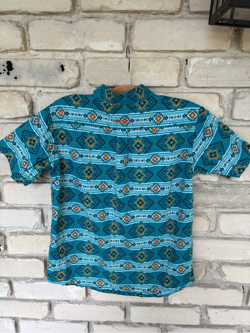 Boys Ariat Konner Classic Turquoise Patterned Short-Sleeve Shirt. S/8 - Picture 3 of 4